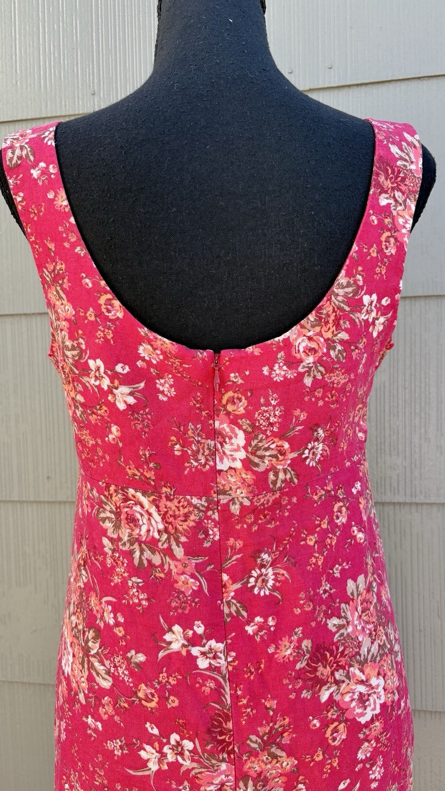 vtg Laura Ashley 80s 90s Cottage Boho Red Floral Linen Tank Shift Mini Dress