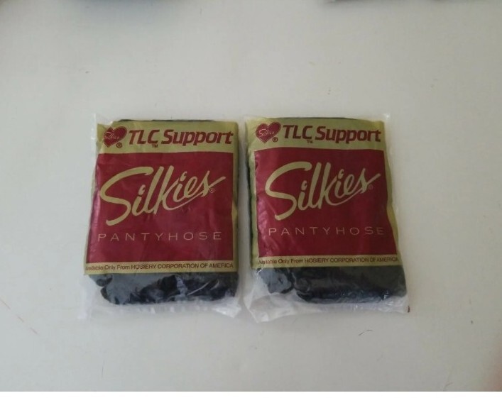 Vintage Silkies TLC Support Pantyhose Size X-Queen JET BLACK 268 2 Pair New