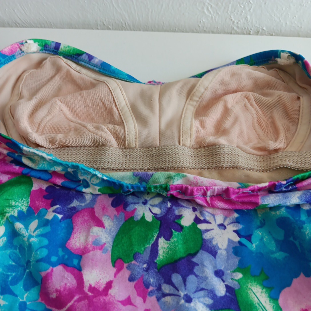 Vtg 14 One Piece Floral Sea Fashions of California Skirt Swimsuit Bathing Suit