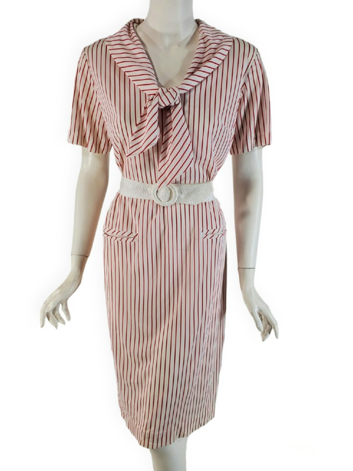 Vintage 60’s Shift Dress in Slim Red Stripes – 60s Does 20s Dress – med, lg