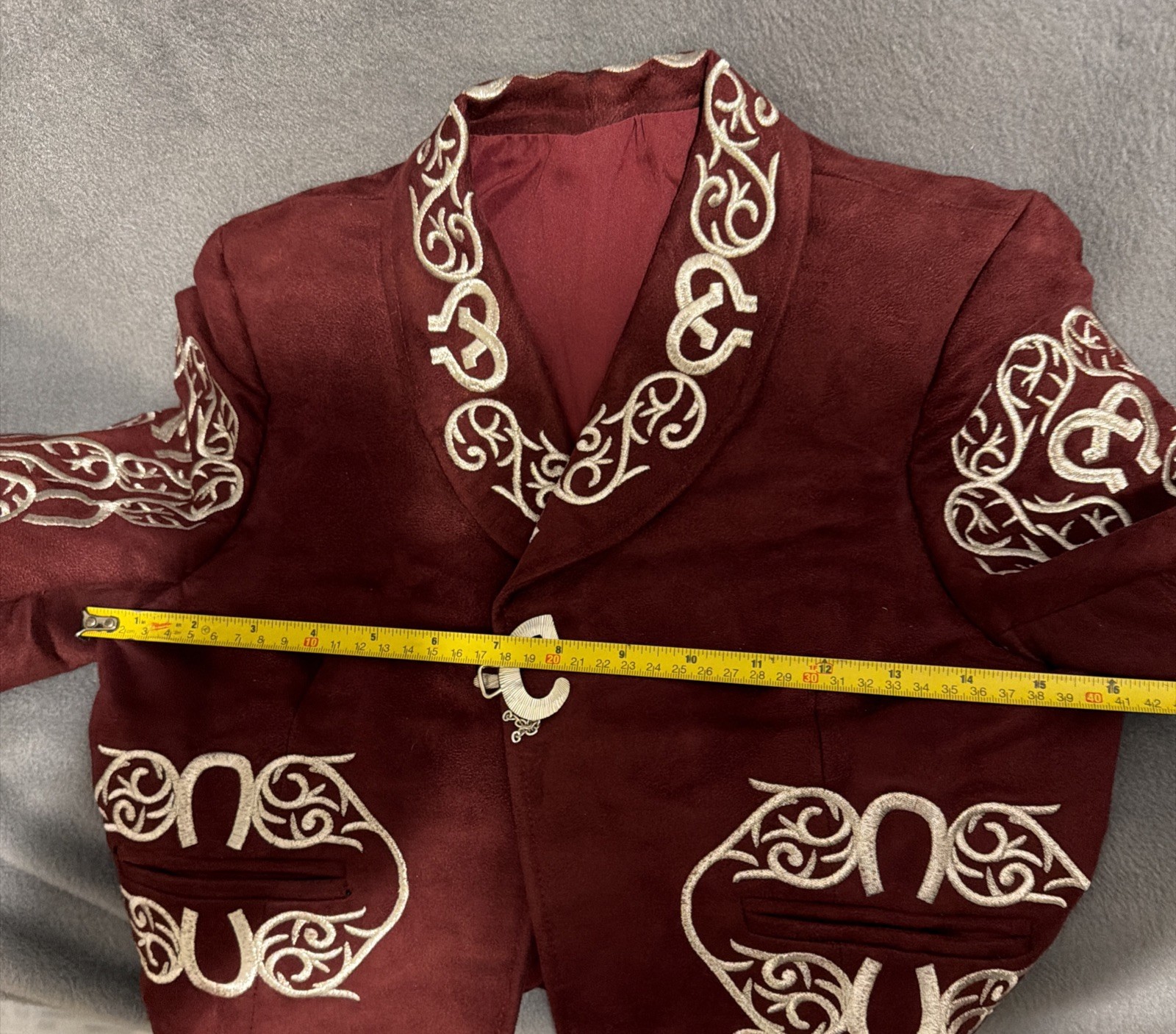 Mexican Embroidered Mariachi Jacket Coat XS Burgundy
