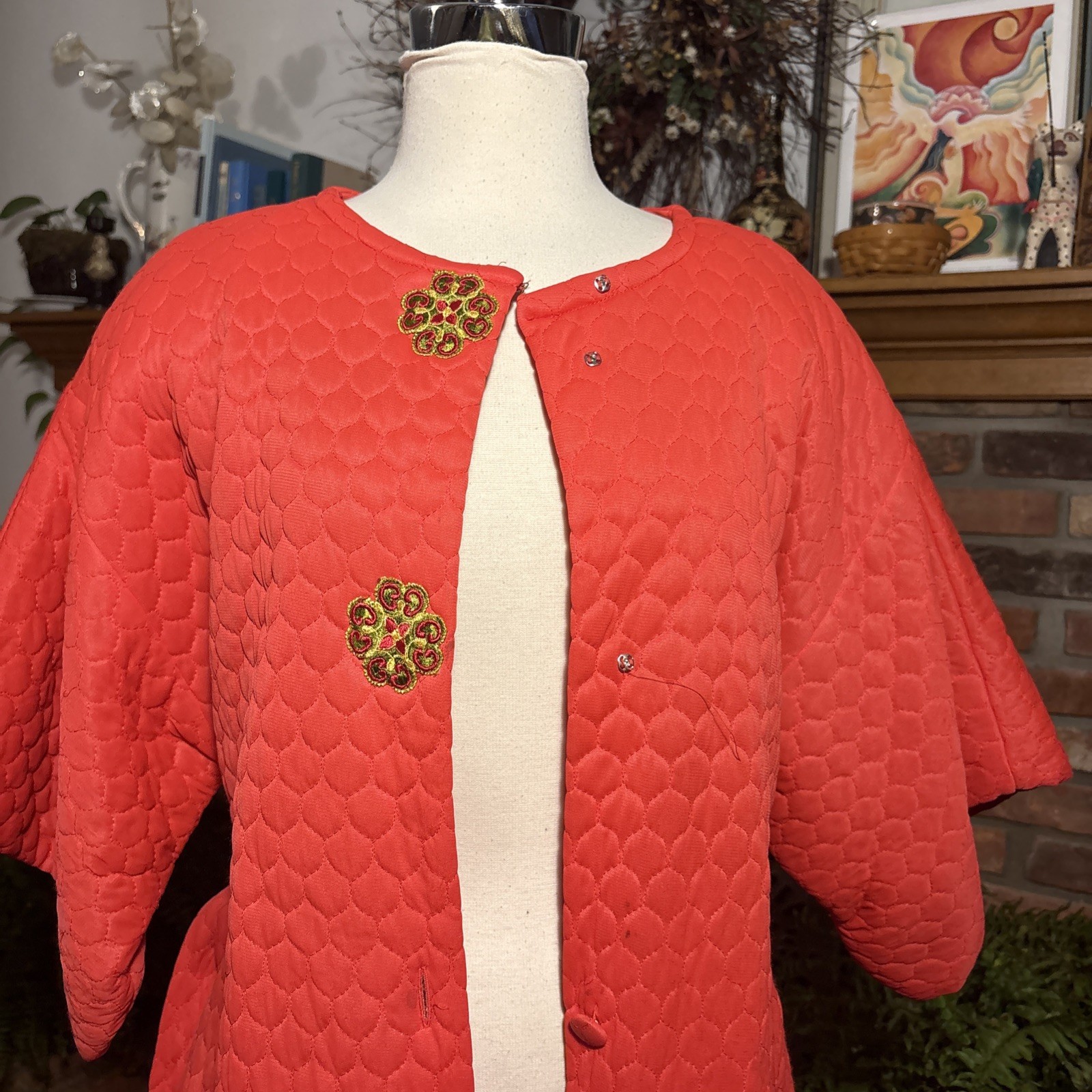 Vtg 70s Women’s Quilted Coral Orange Robe Penney’s Loungewear One Size