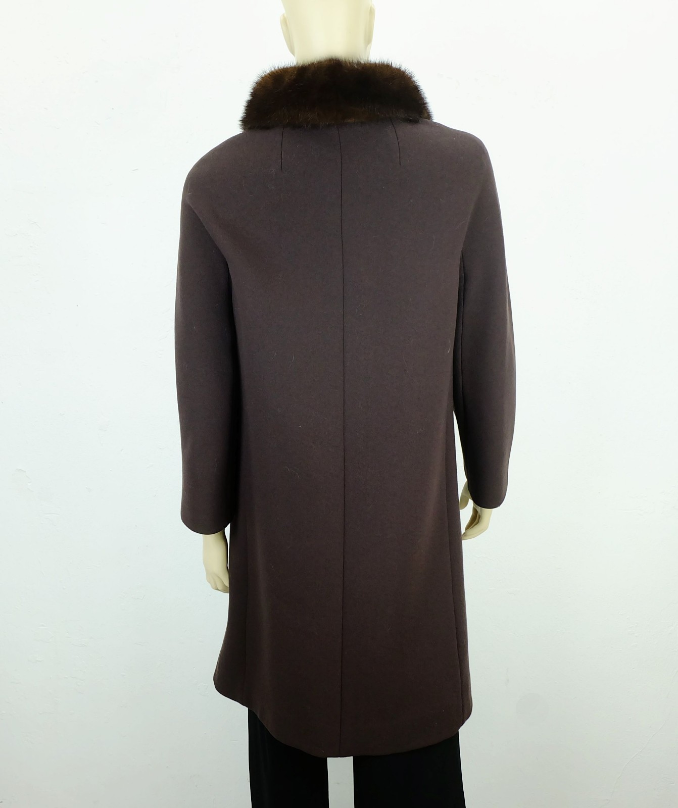 1960s COAT Del Mod International Brown Wool Fabric Mink Collar Size 38