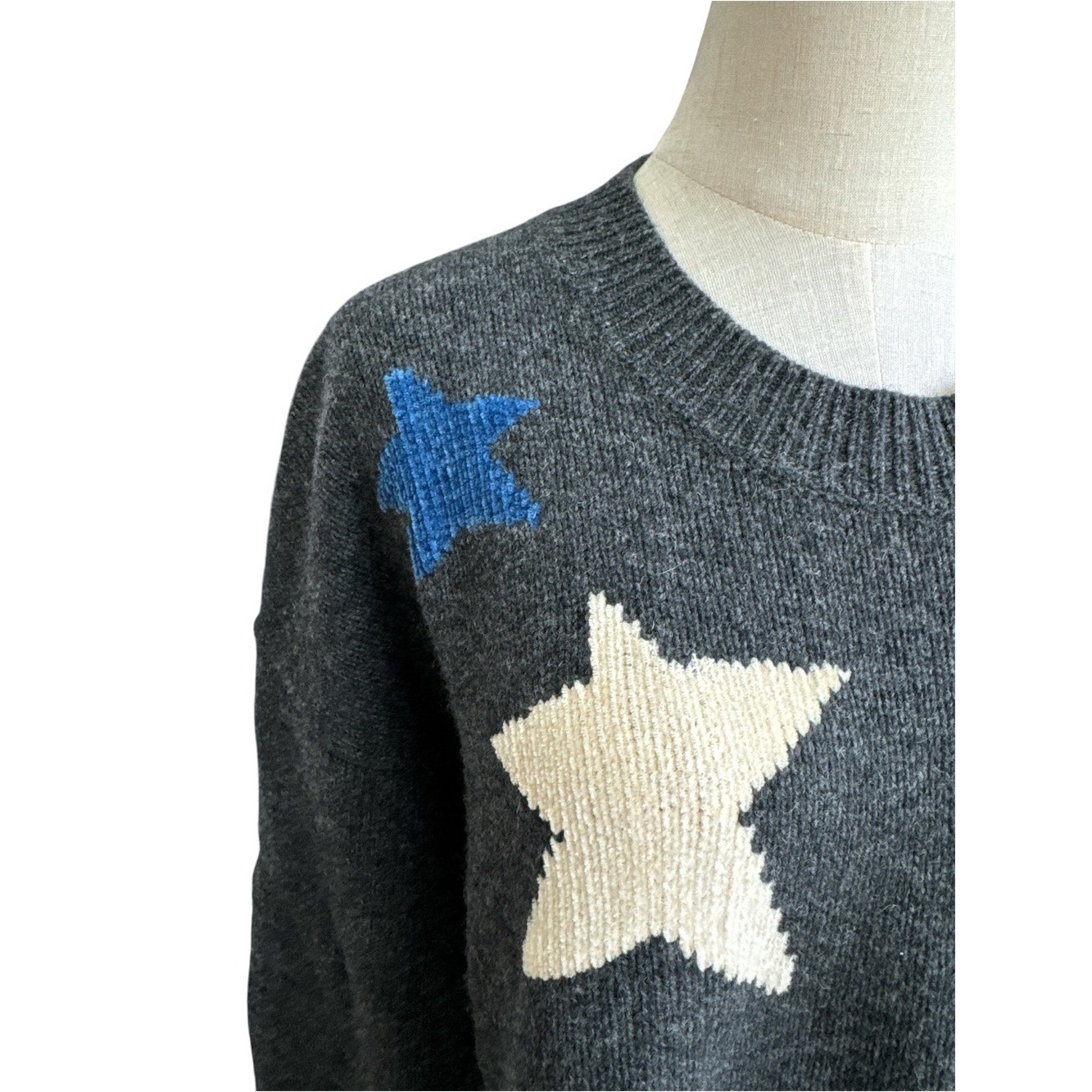 Madewell Starry Night Pullover Sweater Heather Gray Colored Stars Size Medium