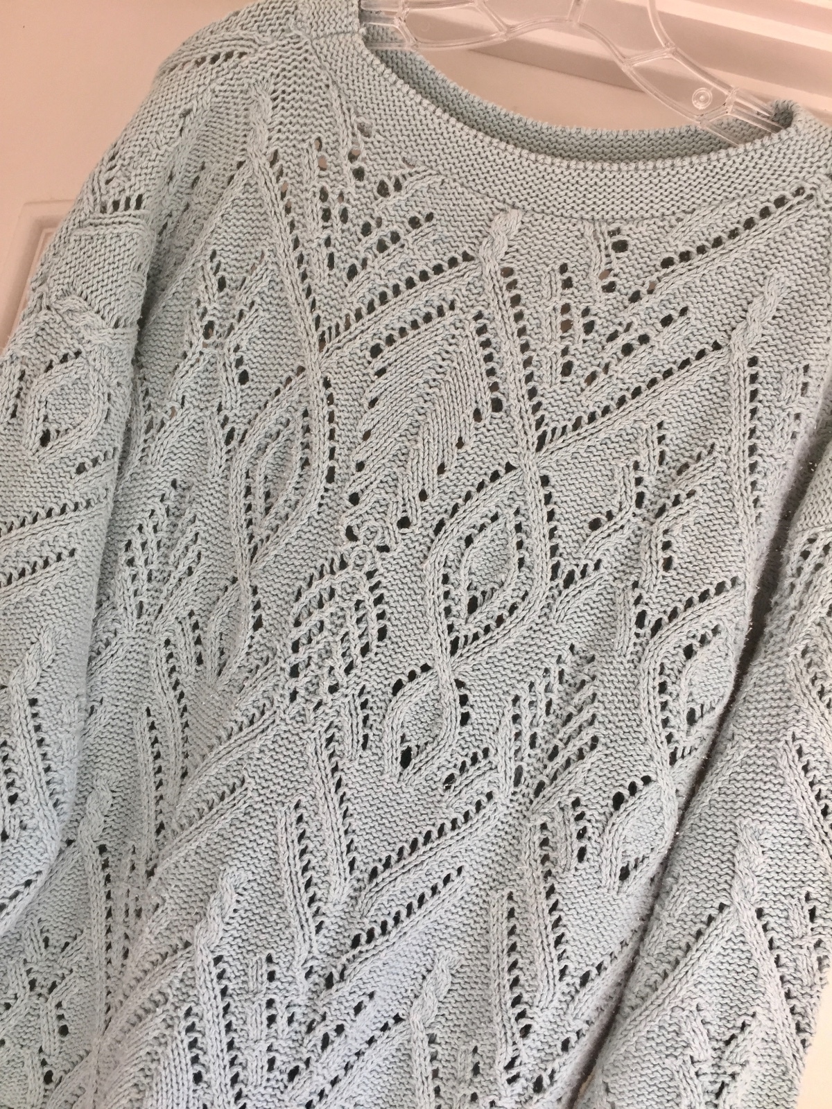 Vtg BOHO Size XL – 1X Sexy Tunic Aqua Blue Lace Pullover Knit Cotton Sweater