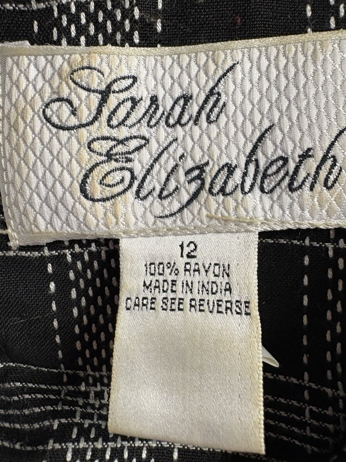 Vtg. Sarah Elizabeth Prairie 2pc Dress Embroidered Collar Sz.12 Rayon Blk& White