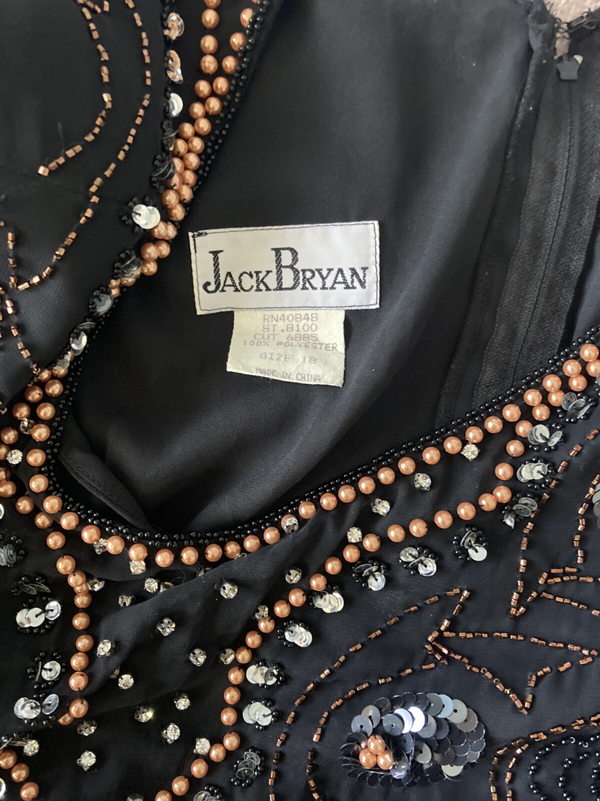 Vintage Jack Bryan Black Chiffon Gown Sequins and Beads Size 18
