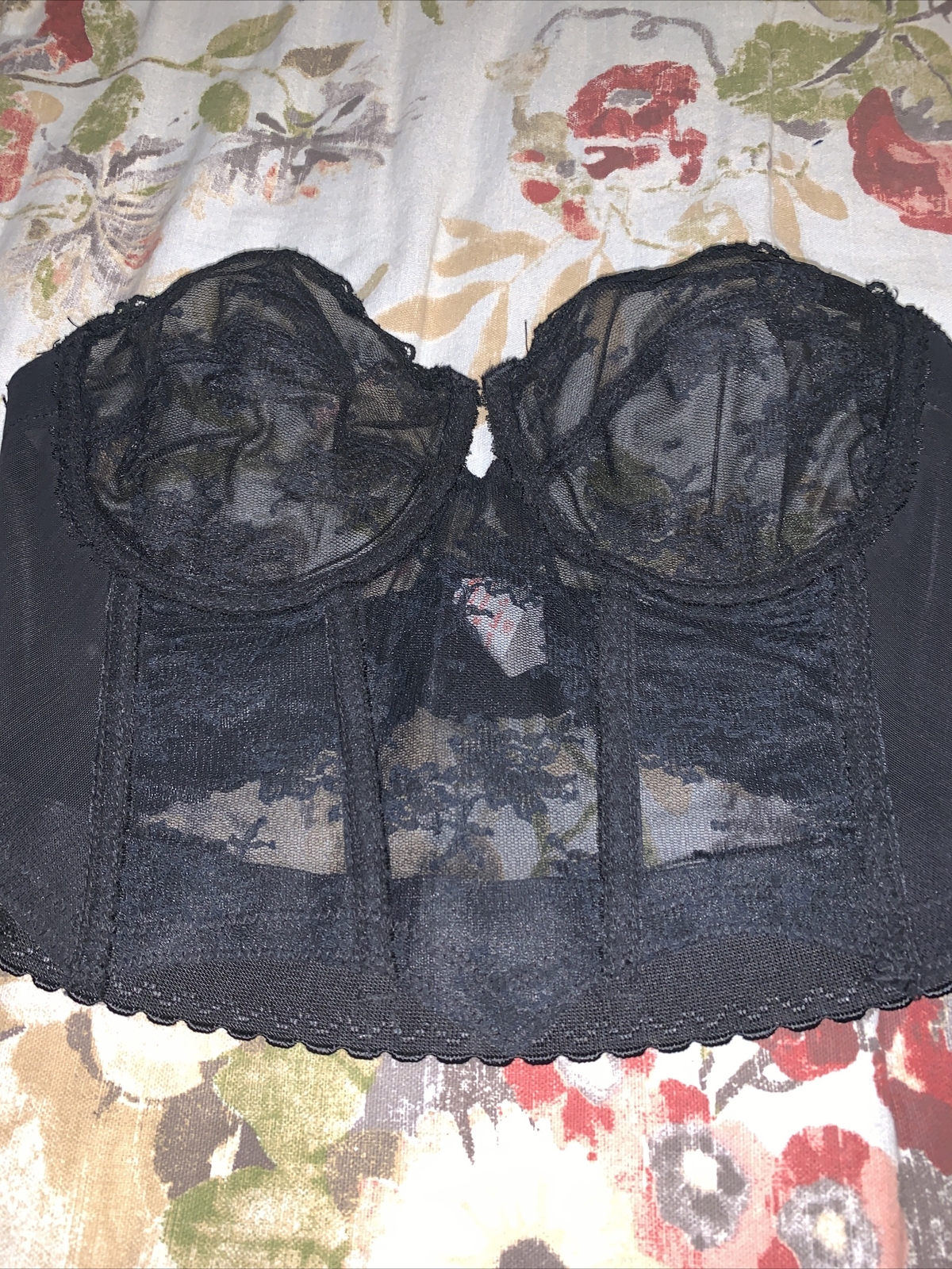 VtG Young Smoothie Strouse Adler BackLess Black Chiffon Lace Bustier Bra 38B USA