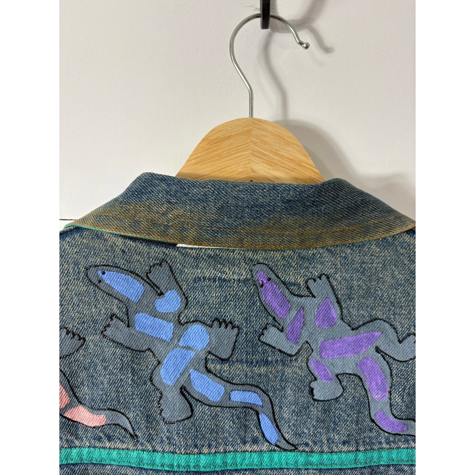 Vintage Gap Denim Jacket Western Southwest Painted Cow Skull Fringe Unique Small