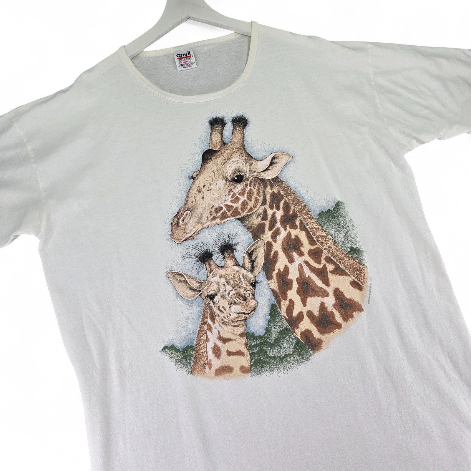 Vintage 90s Giraffe Wildlife Lover T-Shirt Womens One Size Fits All Animal Tee