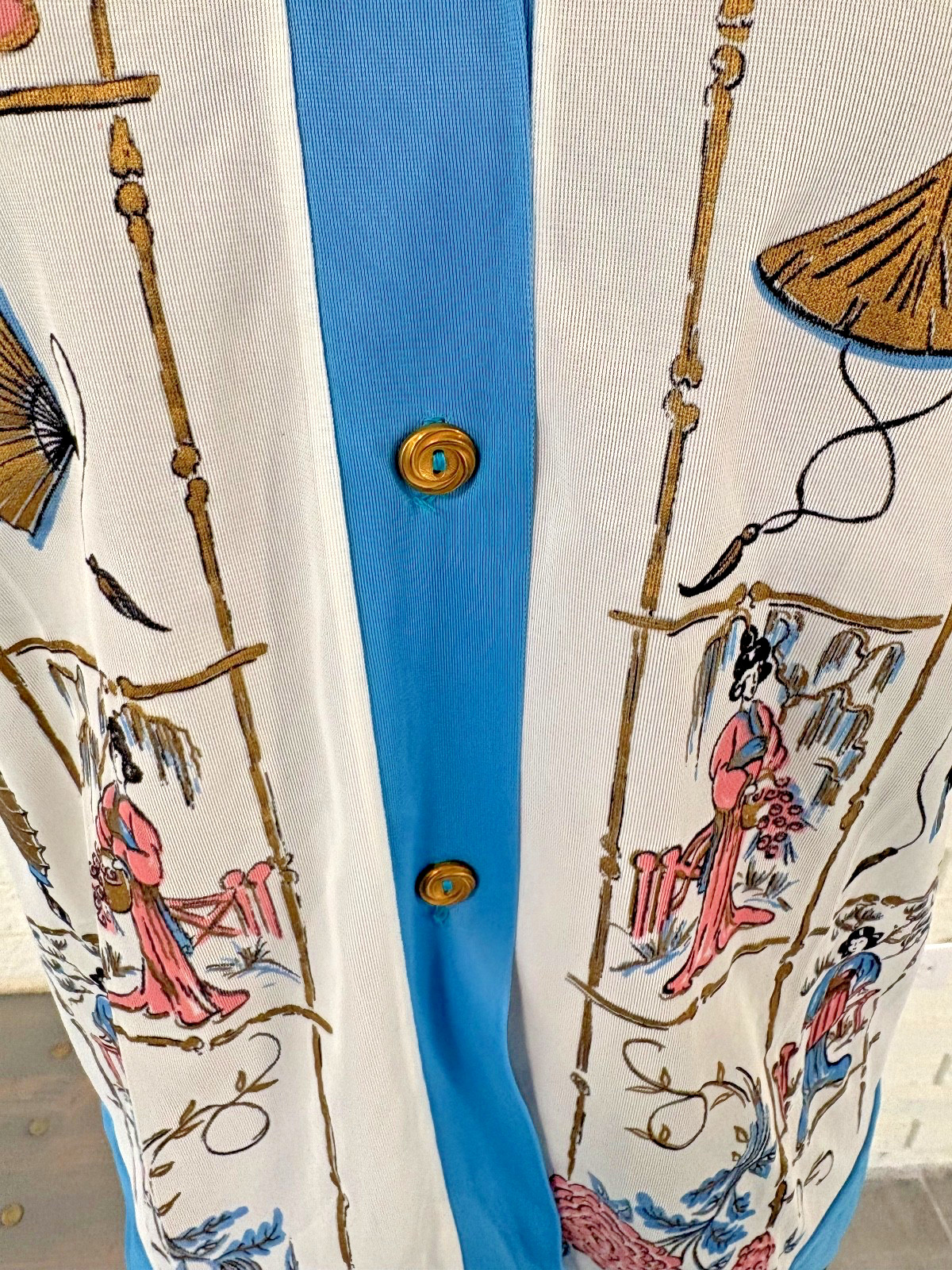 RARE VINTAGE Women Button Down Shirt – Wonderfit Avisco – Asian Inspired – MINT
