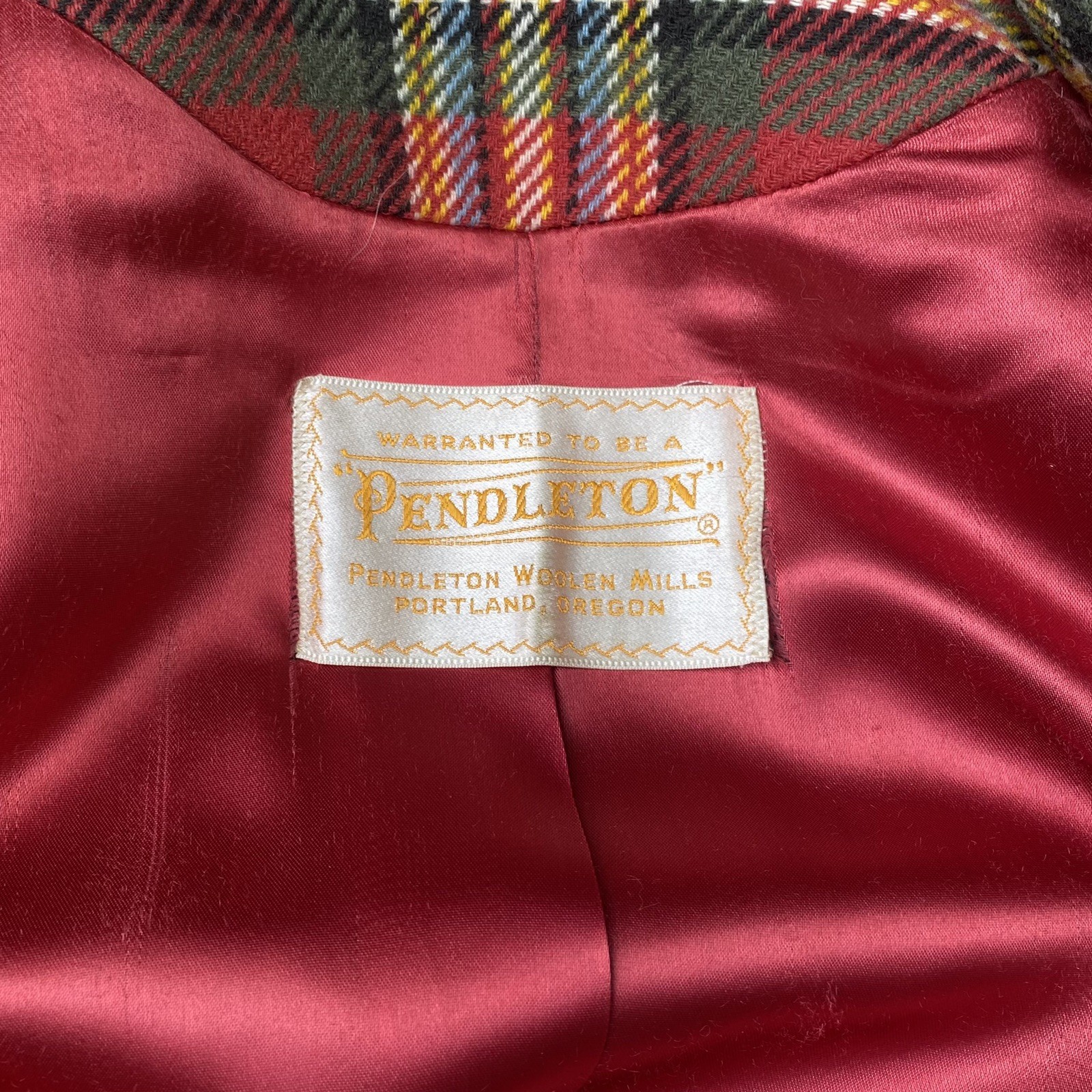 Vintage 1950s Pendleton 100% Virgin Wool Red Plaid Multi Color Town Coat S/M