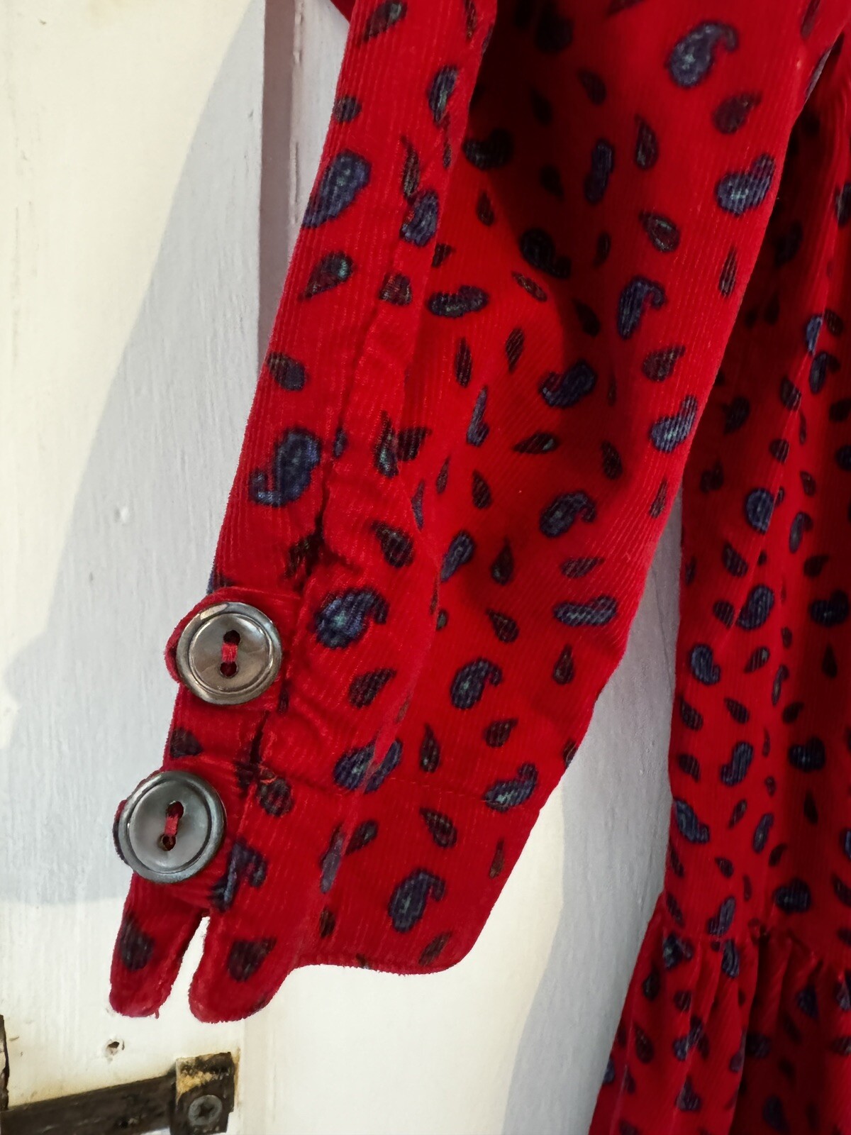 Vintage LAURA ASHLEY Red Paisley Corduroy Dress Square Collar UK 10 US 8