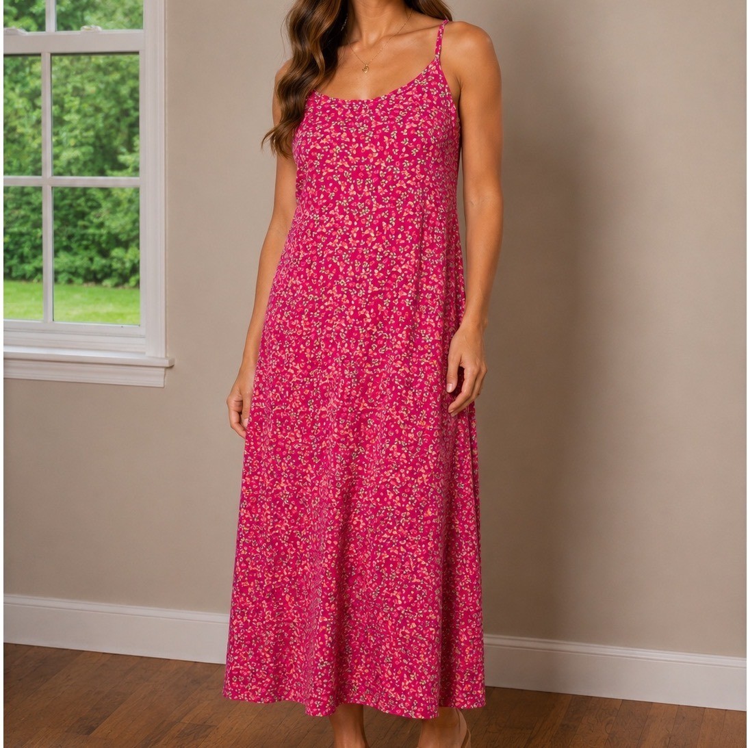 Vintage Schemes Floral Rayon Slip Dress Women M Pink Sleeveless Midi Y2K Cottage