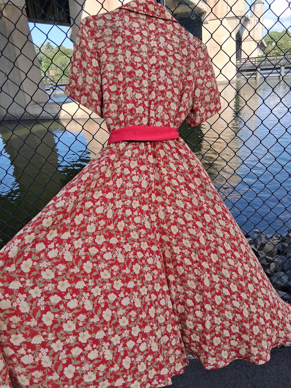Vtg Warren Saks Fifth Ave Long Dress 10 Floral Buttons Relaxed A-line Short Sl.
