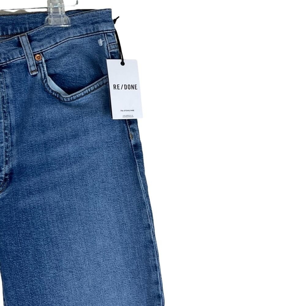 RE/DONE 70s Stove Pipe Jeans Blue Shadow High Rise Straight Leg NWT Sz 32