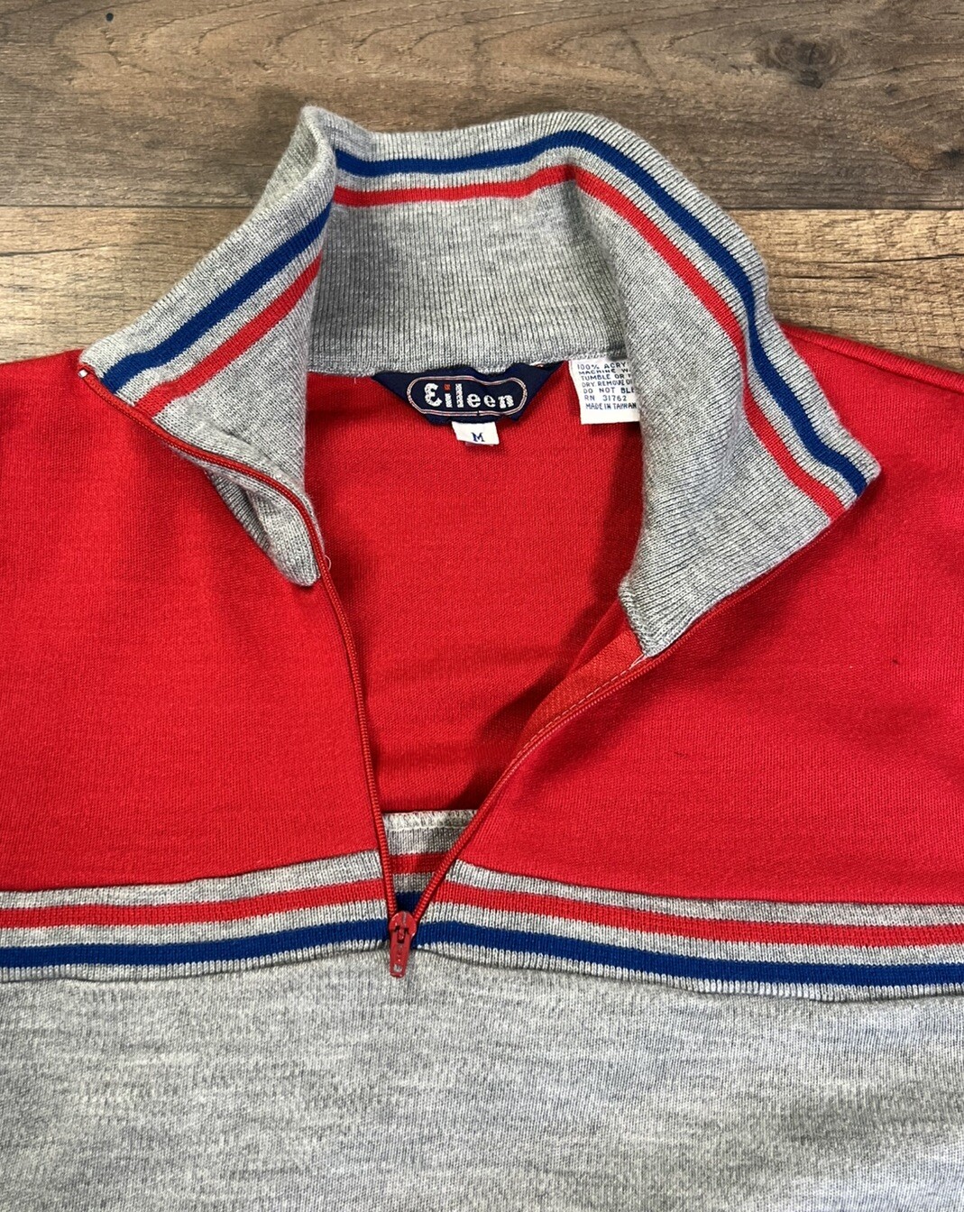 70s Sweater 1/4 Zip Acrylic Vintage Eileen High Collar Zip Pocket Medium .