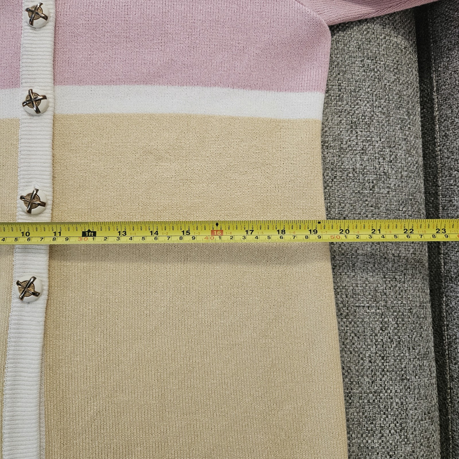 Vintage 80s Spiegel Colorblock Cardigan Sweater Pink Yellow Creme Large Granny