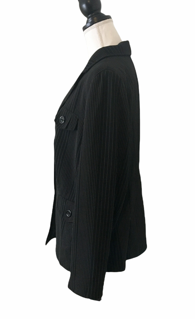 Women’s Blazer Black Pinstripe Lined Career GIORGIO SAINT ANGELO Vintage 14W
