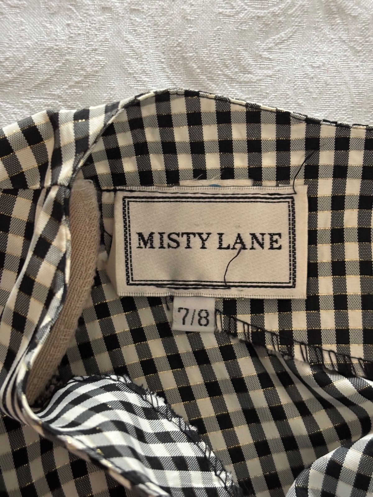 Vtg. Misty Lane Gingham Party Dress, Black Velvet Bows, 7/8