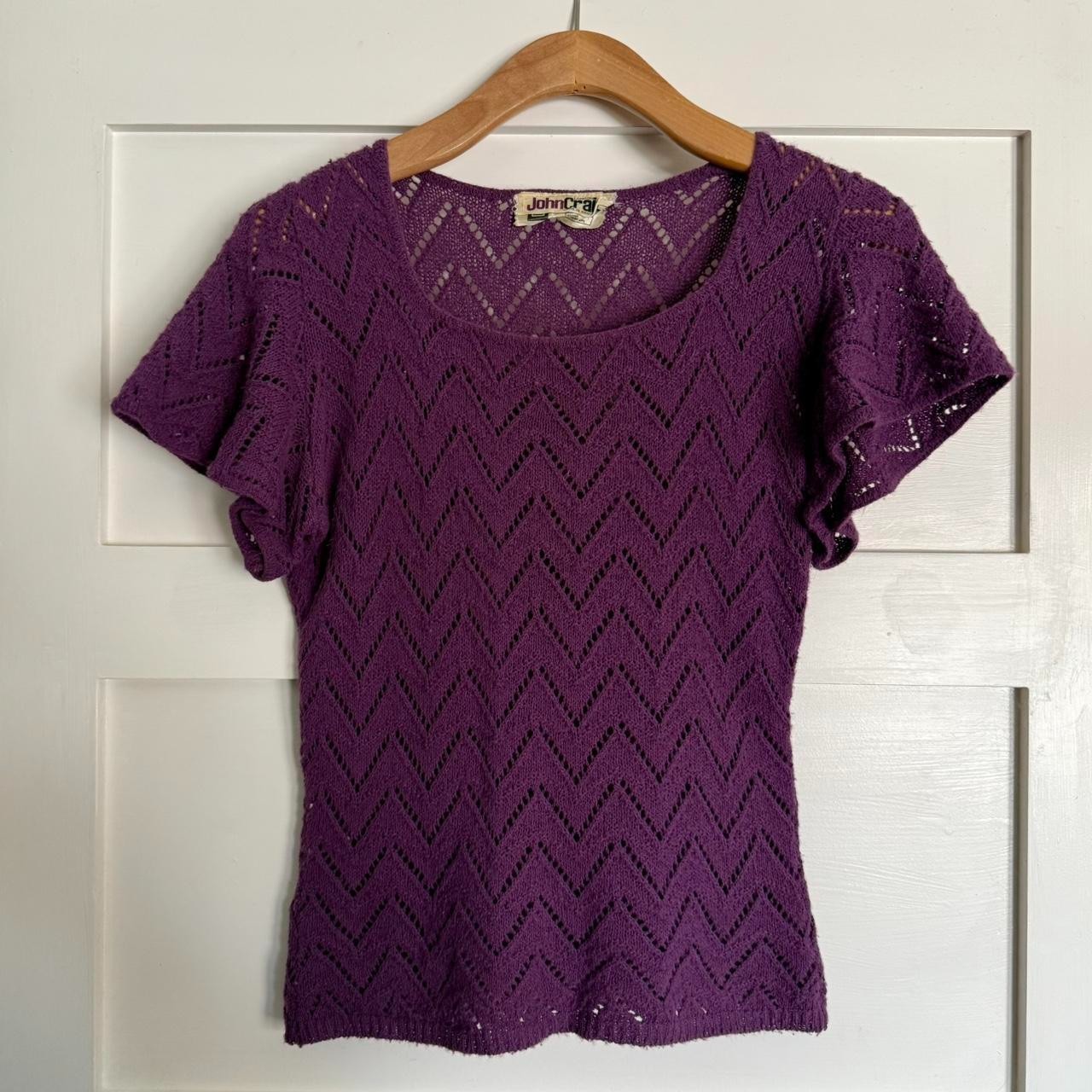 Vintage 70s/80s John Craig Chevron Purple Flutter Sleeve Knit Top – Boho Twee