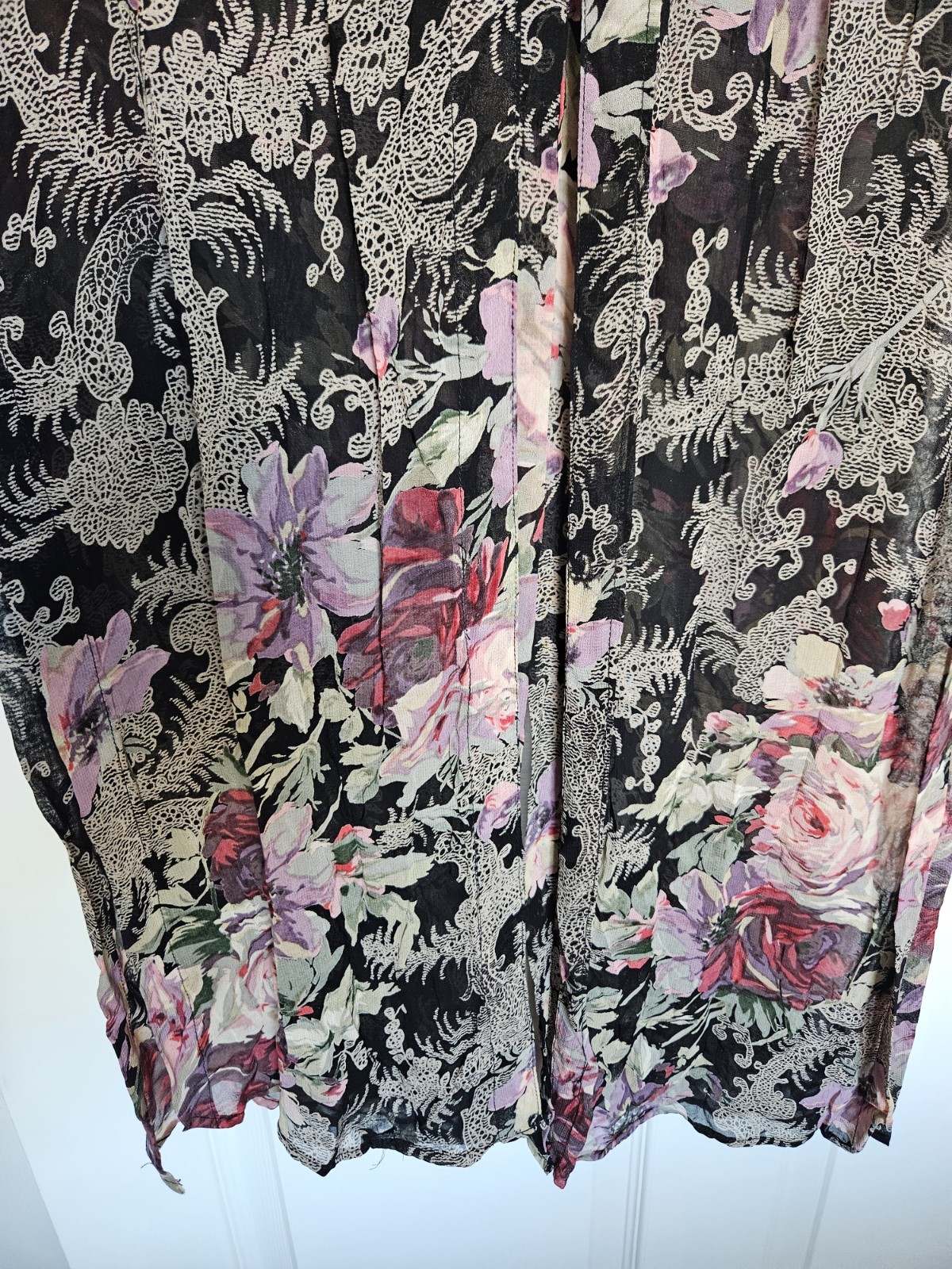 Vtg Lola P. Sheer Asian Ethnic Panel Floral Paisley Cheongsam Qipao Gown Top M