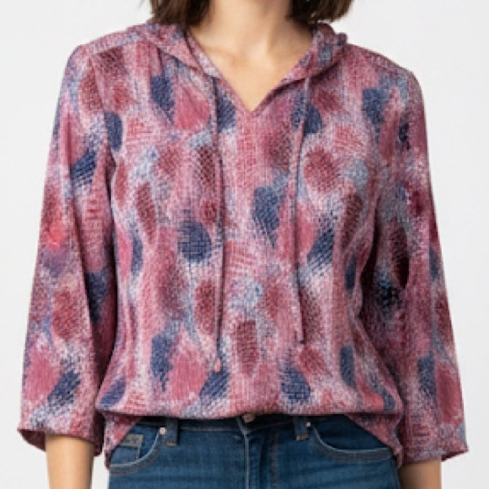 Ms Lea Casuals Vintage Plus 18 1/2 Snakeskin Crinkle Tie Neck Blouse Tunic NWOT