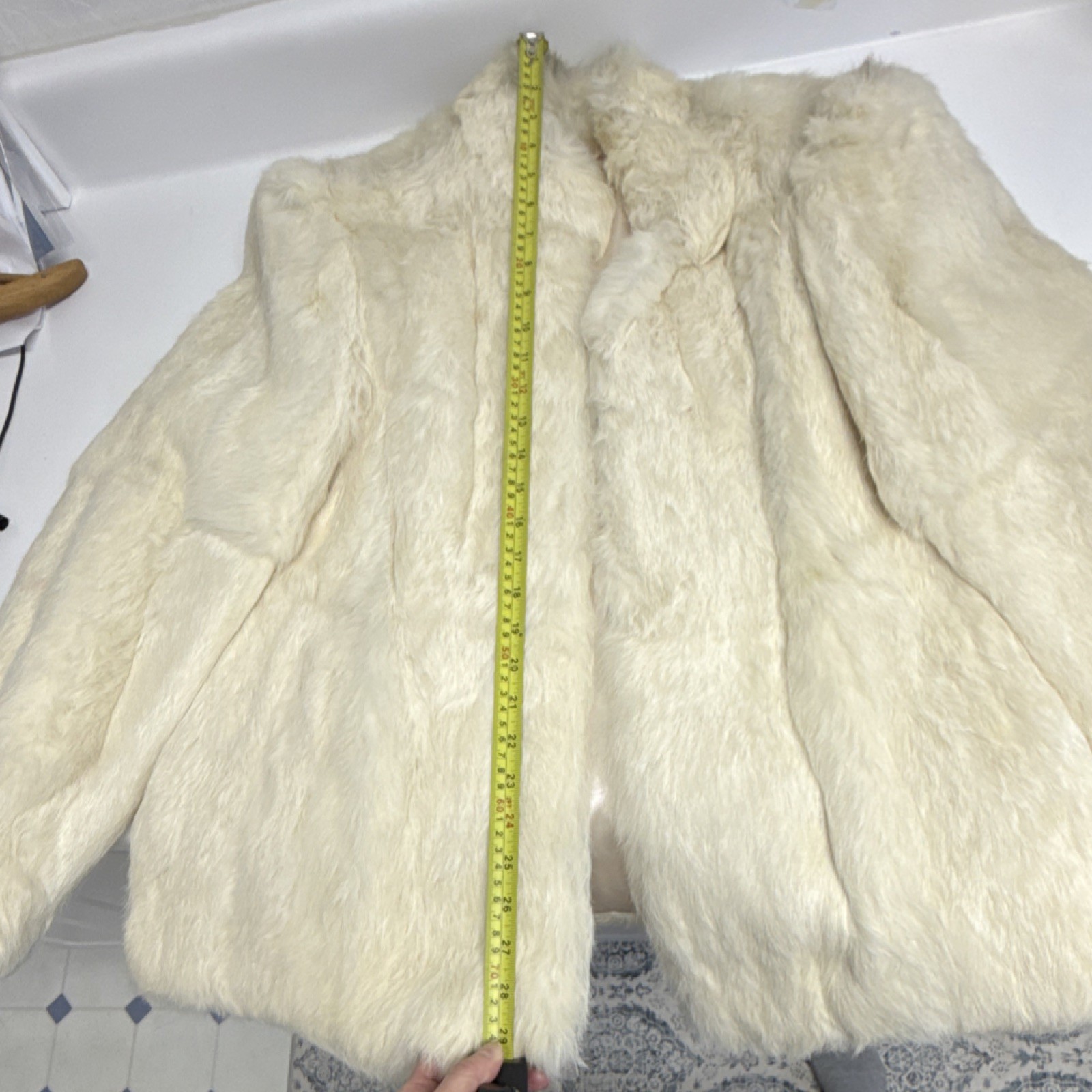 Vintage Ivory Rabbit Fur Women’s Coat with Satin Lining 100% genuine real fur