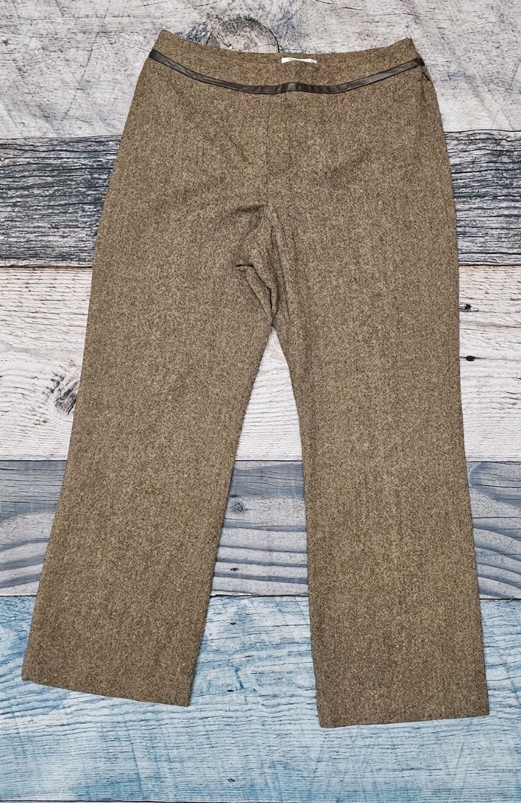Vintage Pendleton Tweed 2 Piece Pant Suit Wool & Leather Trim Women’s Size 12