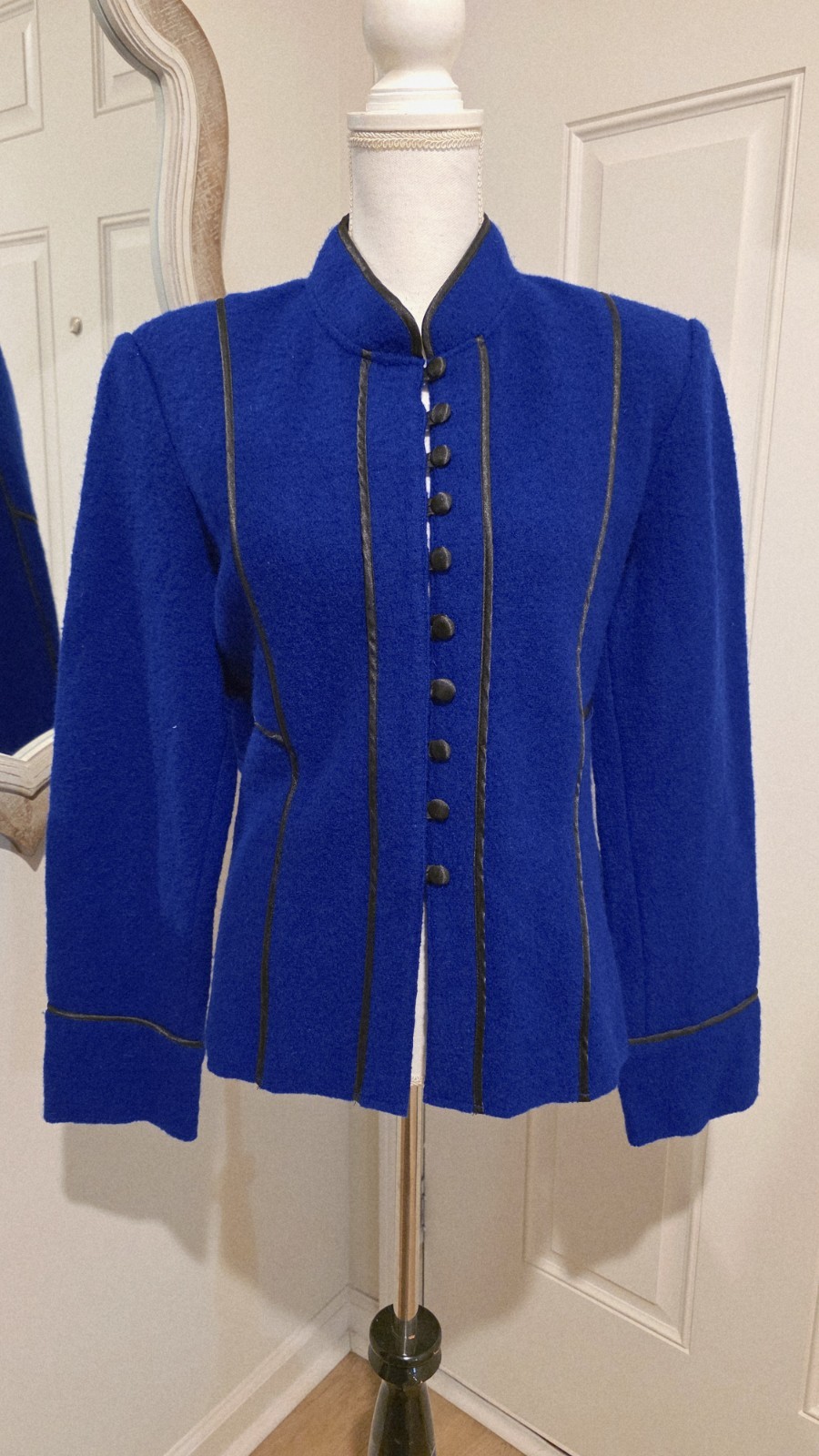 Vintage 80s MainBocher Wool Boiled Jacket Cardigan Blazer Royal Blue XL Evening