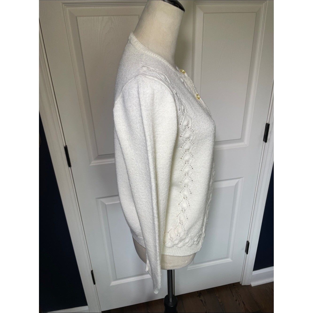 Vintage Devon Original Cream Knit Button-Up Cardigan Sweater Size Small