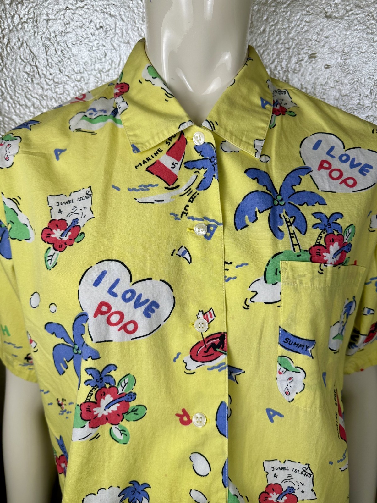 Vintage 1980’s Fashion In MICHEL Yokohama Yellow I LOVE POP! Cotton Short Sleeve
