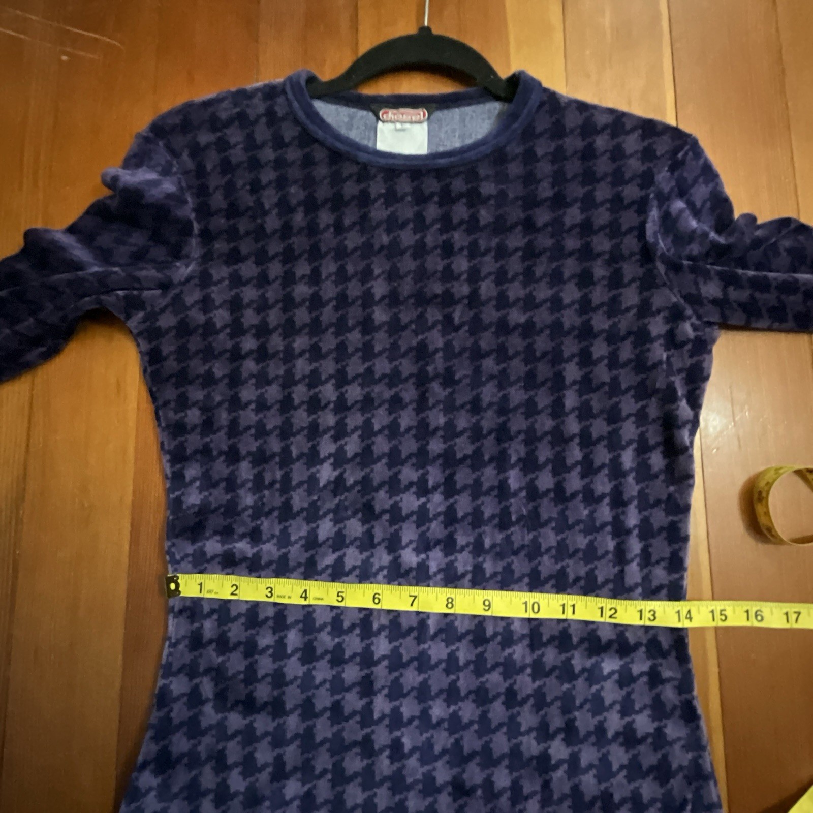 Vintage 90’s Diesel Velour Houndstooth Check Mini Dress Long Sleeve Size L RARE