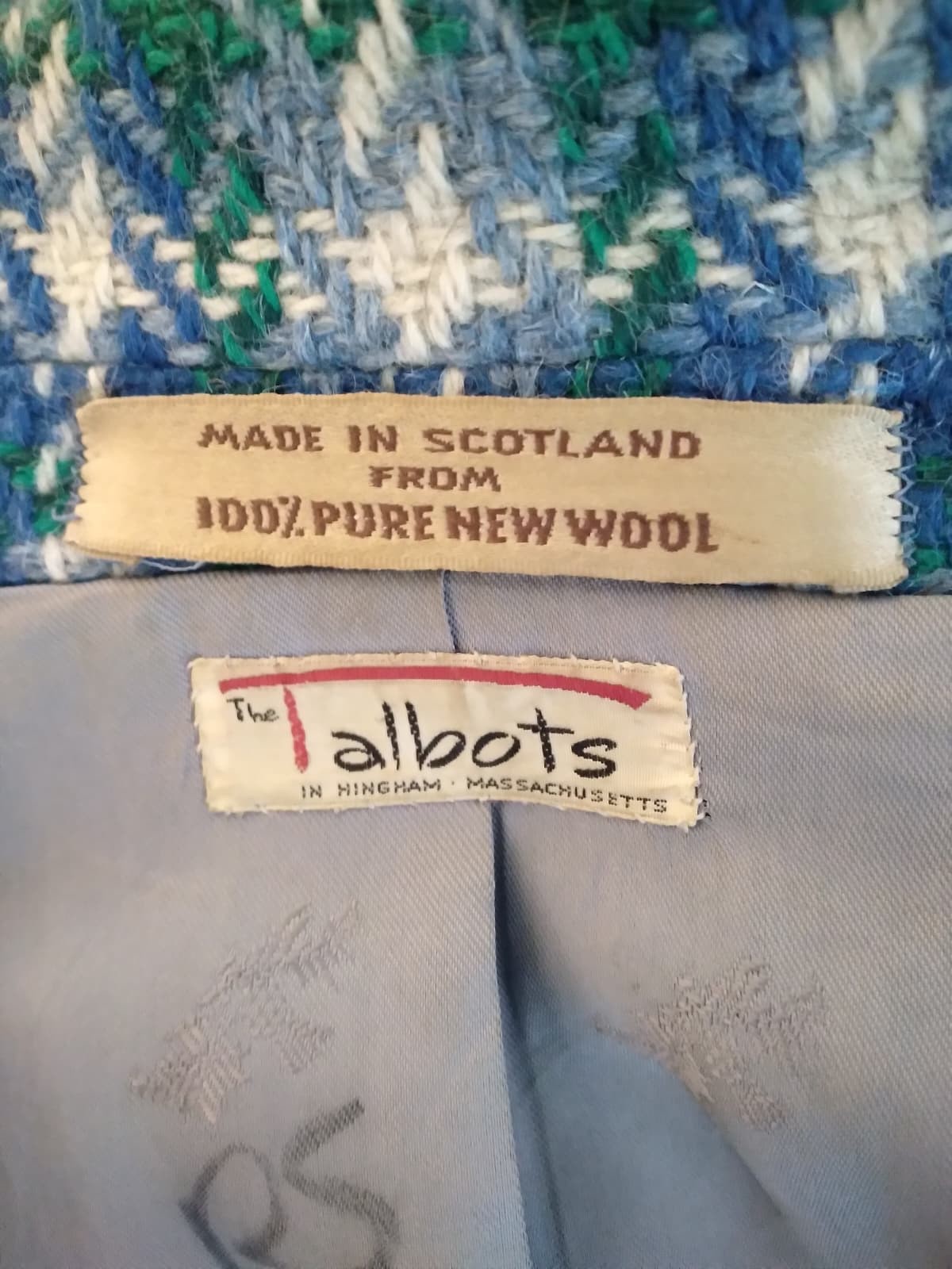 TALBOTS Vintage 60’s Heavy Tweed Wool Coat Lined Scottish Green Blue XS S M 70’s