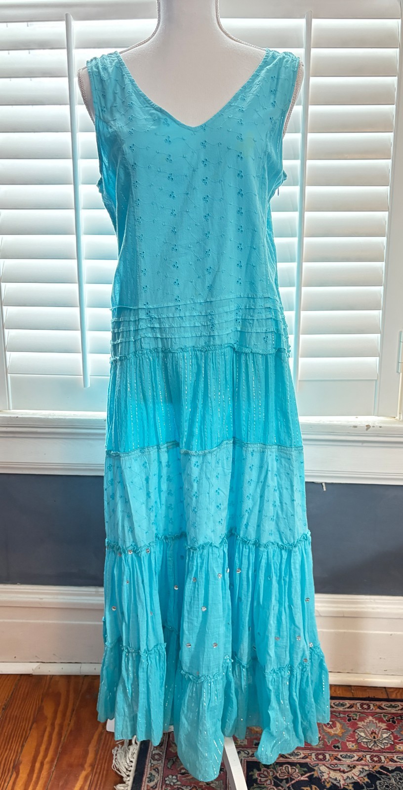 Vintage Phool Turquoise Cotton & Metallic Gauze Maxi Dress – Boho Hippie