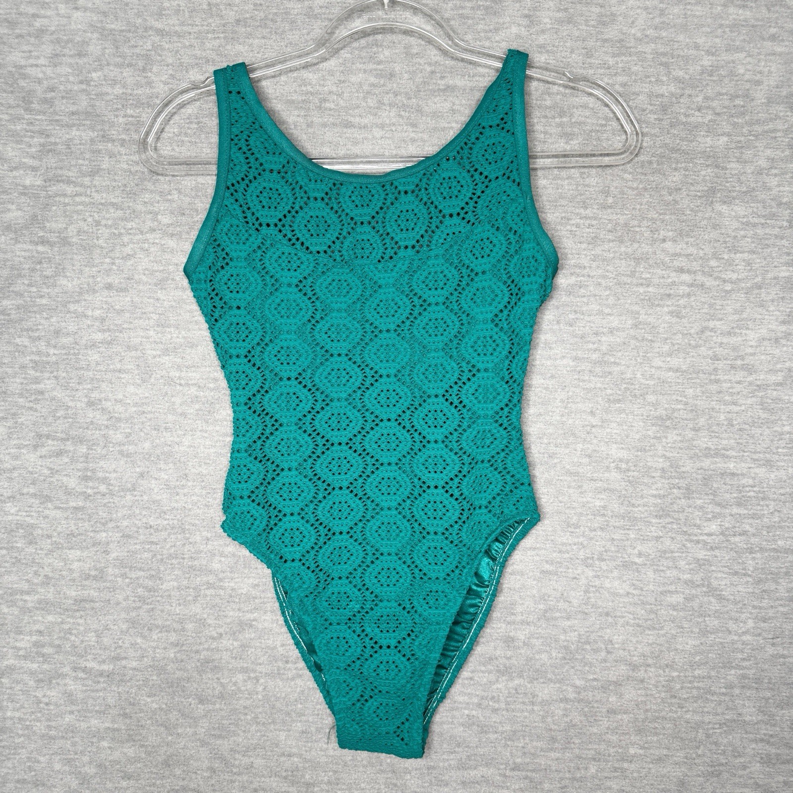 Vintage Swimsuit Size 6 Small 90s Jantzen Coastal Zone Turquoise Green Crocheted