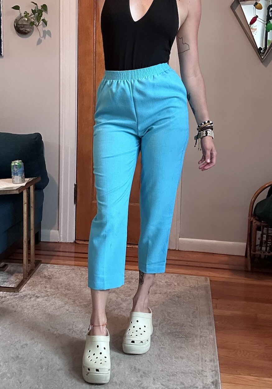 Vintage 90s Robin’s Egg Blue Mom Pants Stretchy Comfy Casual High Waisted