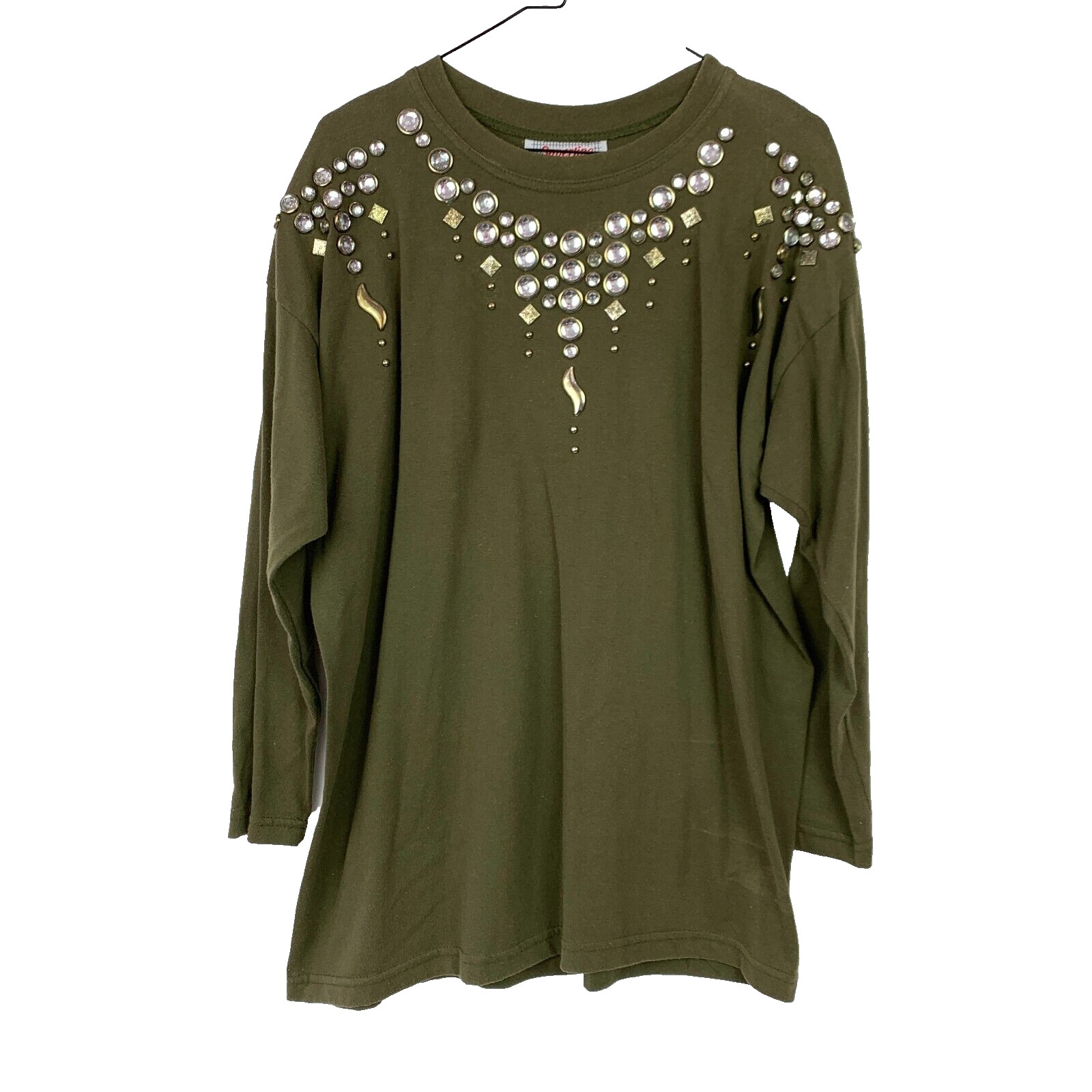 Vintage 80s Superline of California Embellished Bling Tee Shirt Top Bust 36″