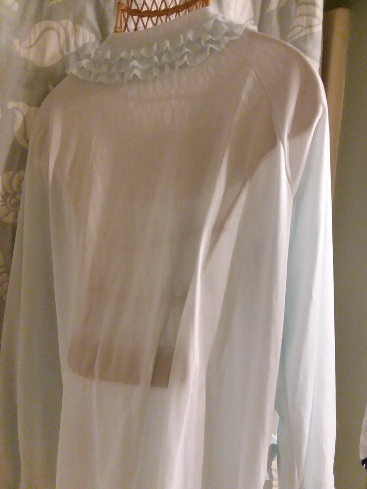 Vintage lingerie Shadowline lacy button front Bed Jacket Light Blue m medium