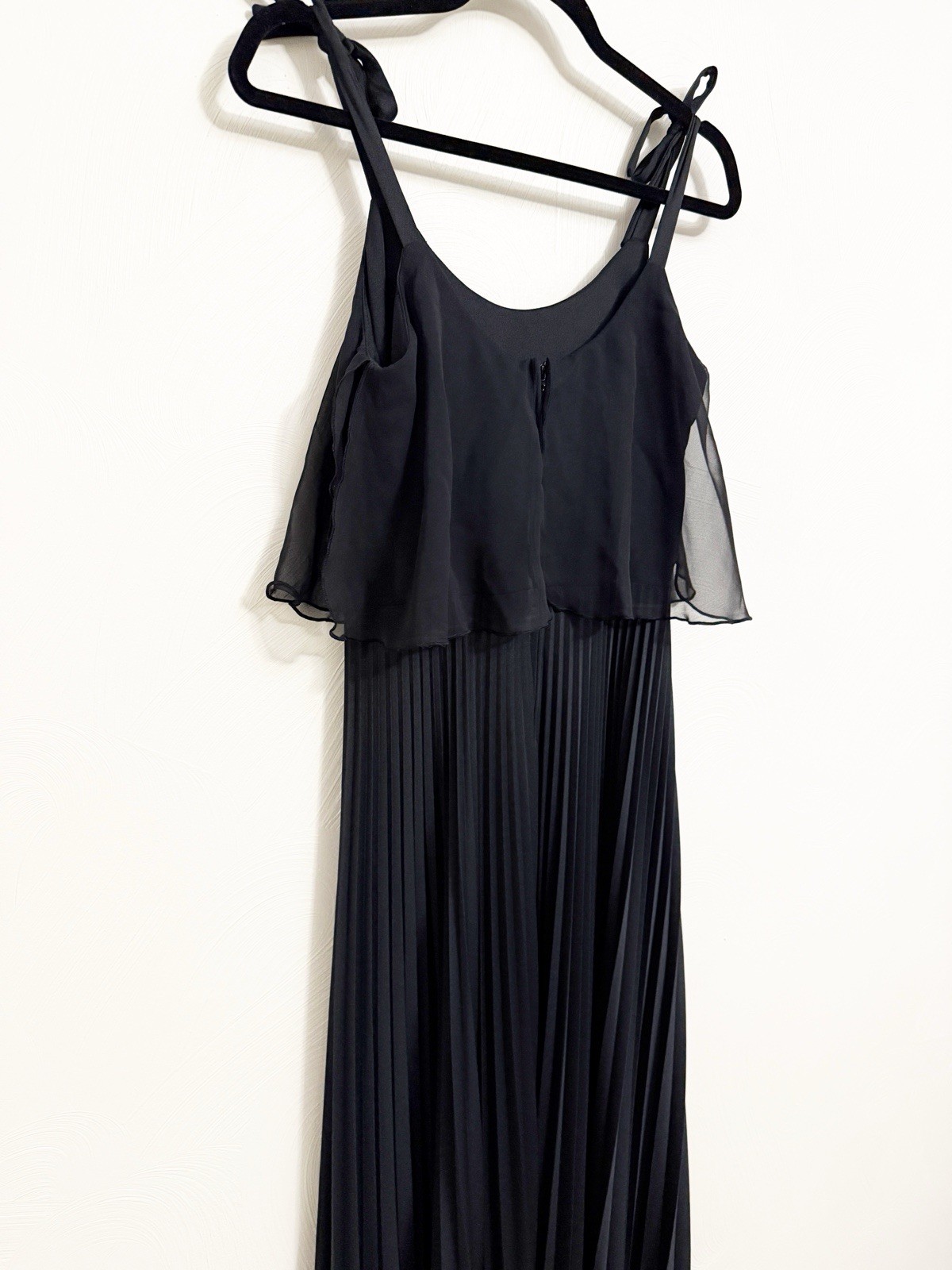 Vtg JT Jody of CA Strappy Pleated Overlay Maxi Dress Black Formal Evening Sz M