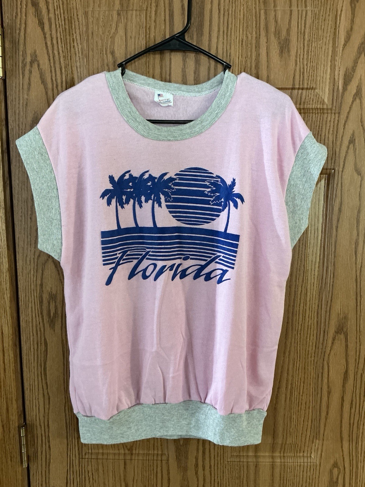 Vintage American Sportswear FLORIDA Sleevless Sweatshirt Large PINK/BLUE EUC
