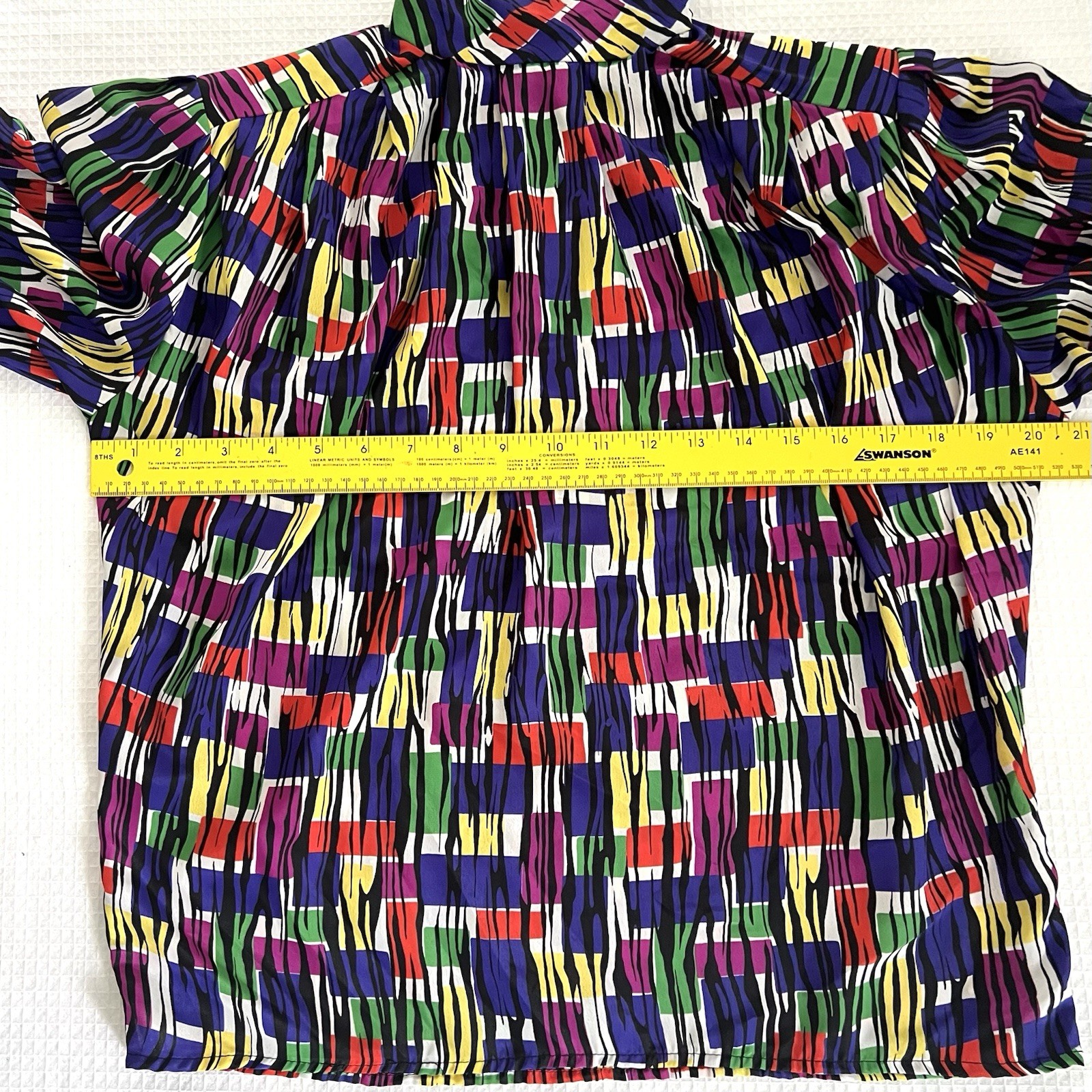 VTG 80s Anna Kriste Blouse Sz M/L High Neck Artsy Abstract Shoulder Pad USA Made