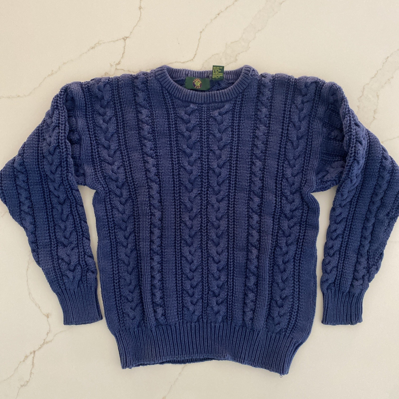 Vintage 90’s Embassy Row Large Navy Blue Cable Knit Sweater Cotton Made In DR