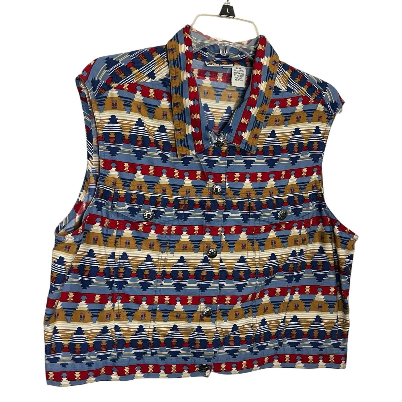 Vintage Sun River Aztec Print Cotton Vest Shirt XLP