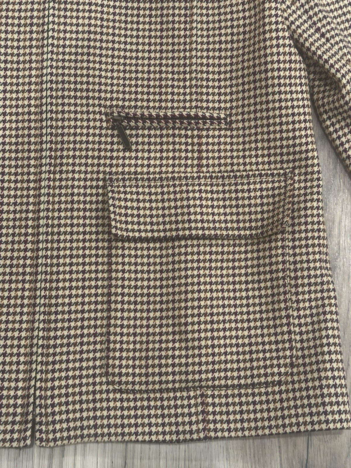 Vintage Embassy Row Petites Brown Plaid Wool Blazer Zip Jacket Houndstooth Sz 6P