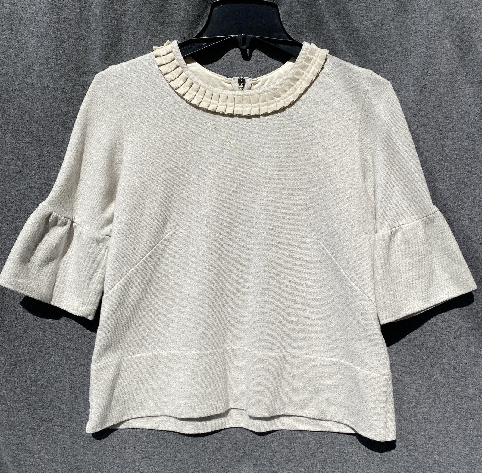 1970’s Vintage Blouse By French Connection Ruffled Collar Sleeves Size S Sparkly