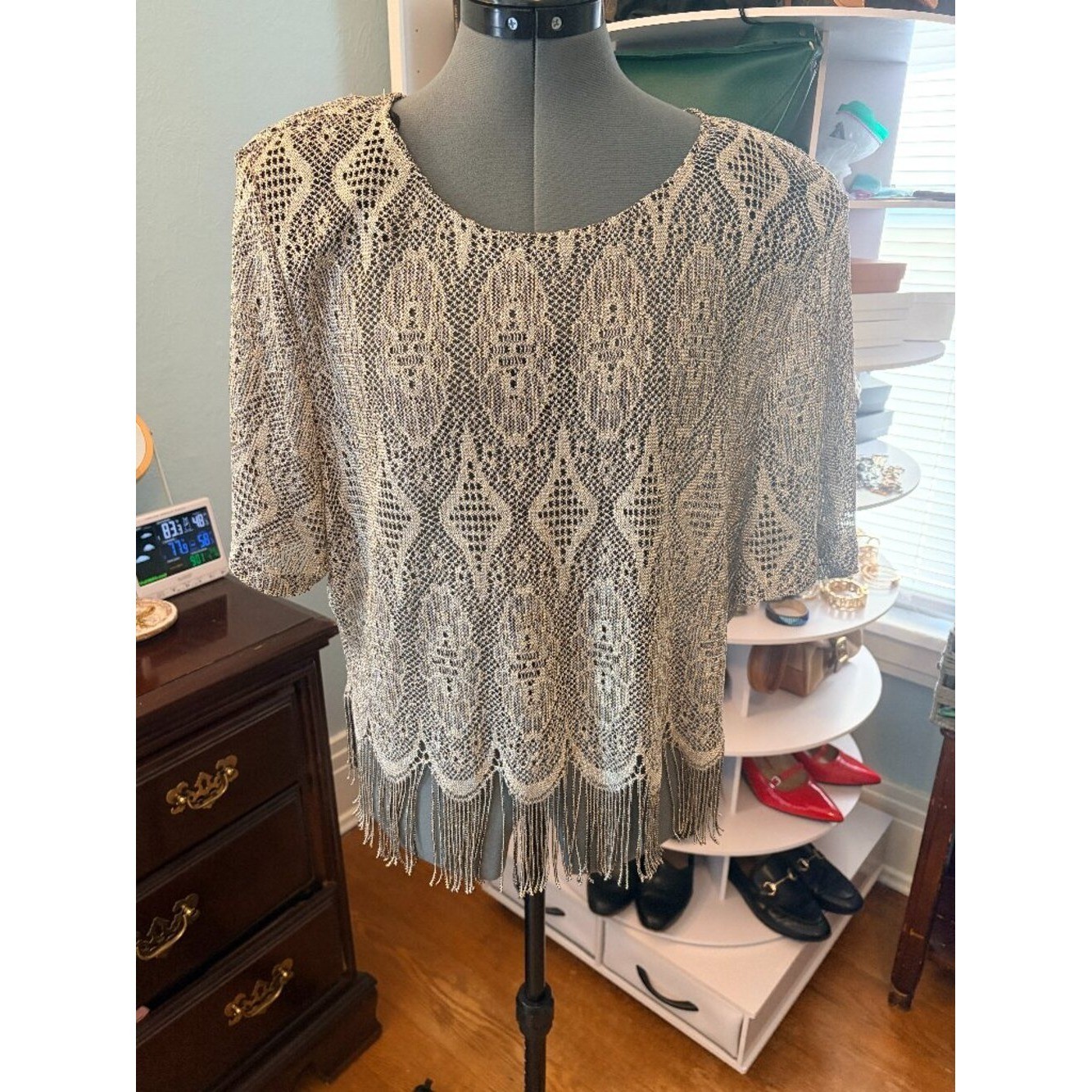 Sharade Nites 16W Metallic Fringe Top Art Deco Evening Vintage Glam Statement