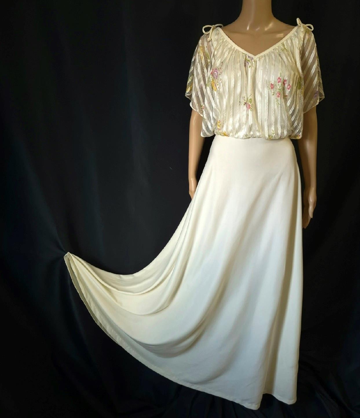 BOHEMIAN vintage 1970s FLOATY CHIFFON & DRAPED JERSEY MAXI DRESS – S