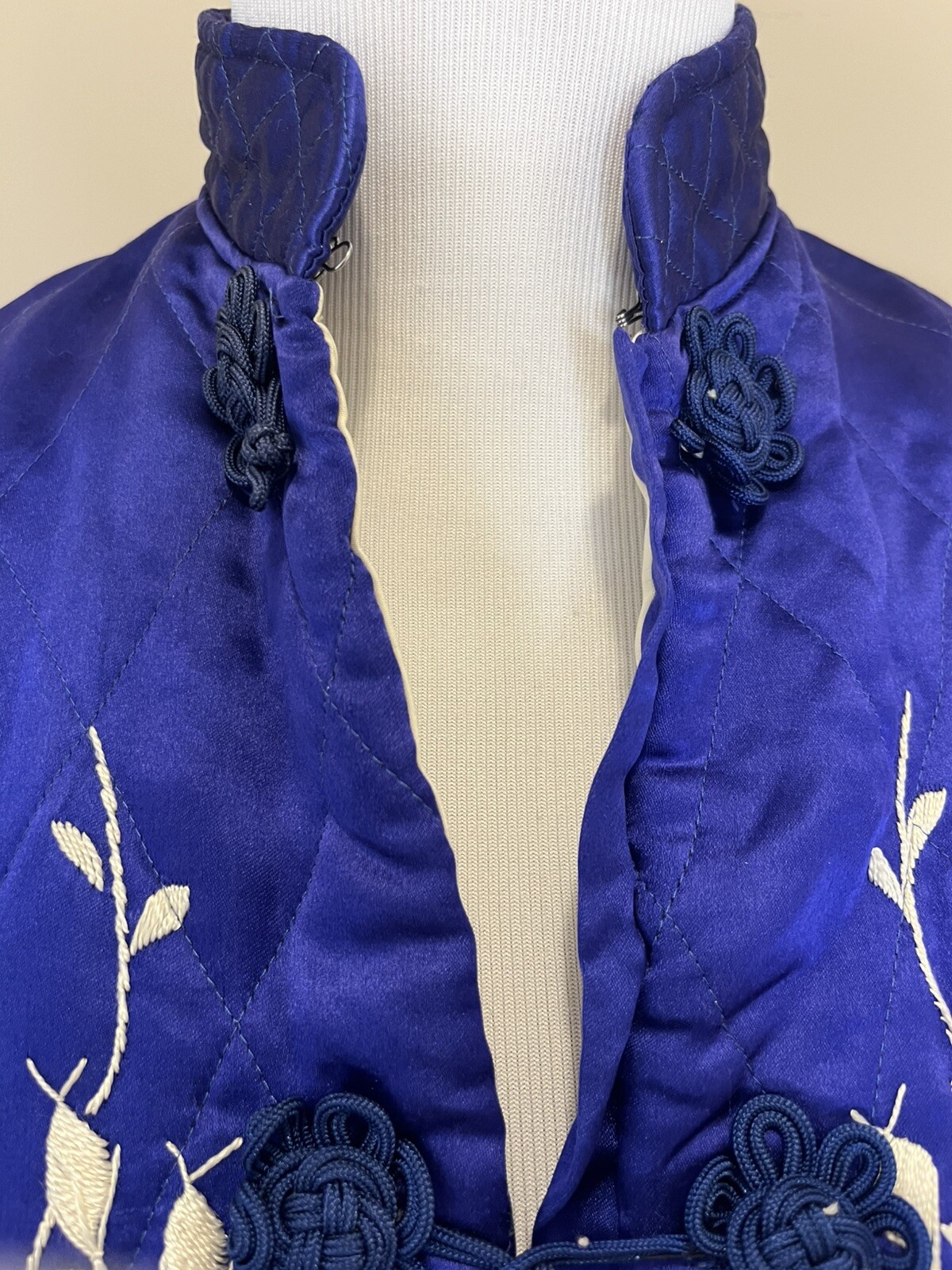 Vtg 50s Japan Quilted Jacket Lounge Set Embroidered Blue Satin Sun Bros Asian