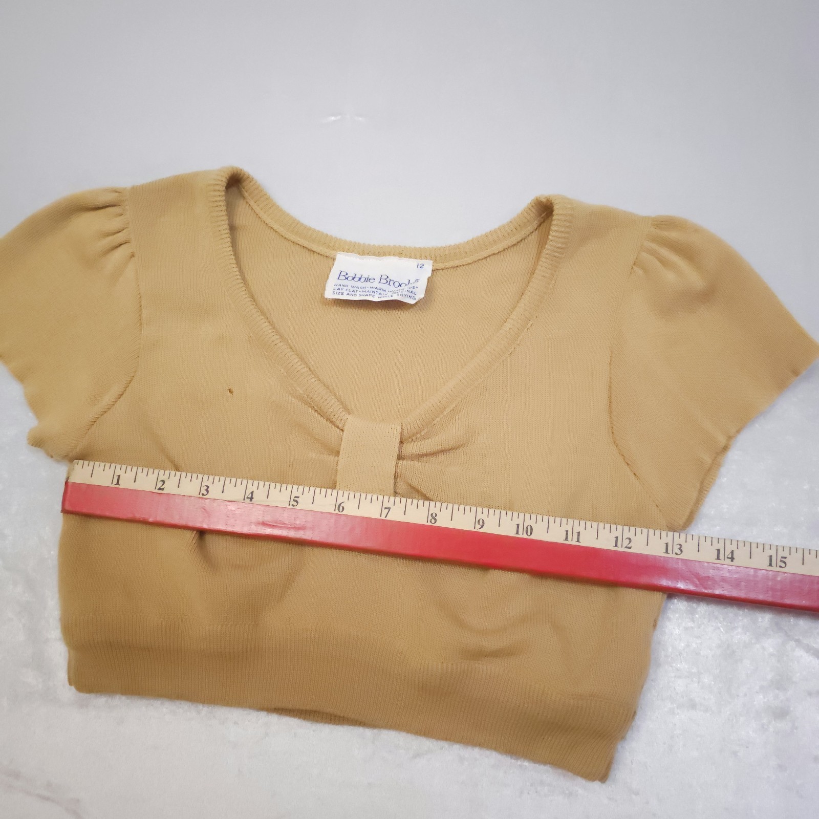 Vtg Bobbie Brooks 70s Knit Crop Top Distressed Festival Boho Sm Tan Beige As Is